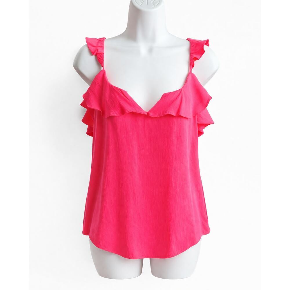 Lilly Pulitzer Cailee Ruffle Tank Top Women's XXS Neon Hot Pink Bright Bold